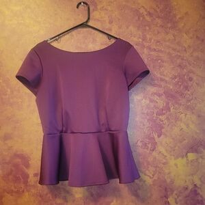 Bisou Bisou Purple Cap Sleeve Peplum Blouse